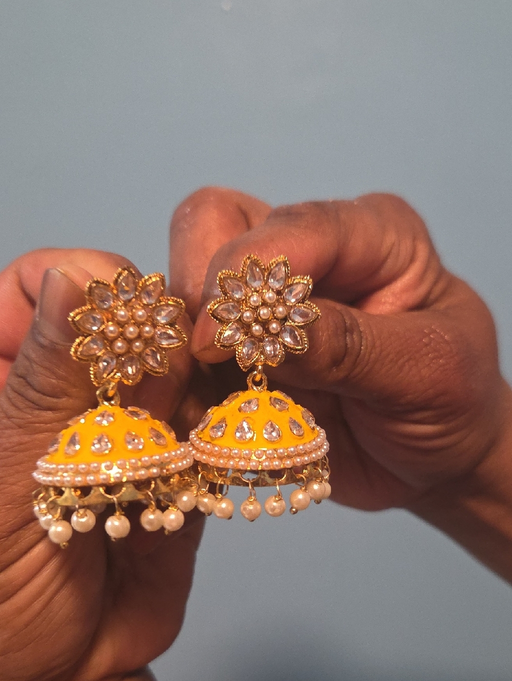 Handcrafted Yellow Pearl Jhumka Earrings - Women Jewelry